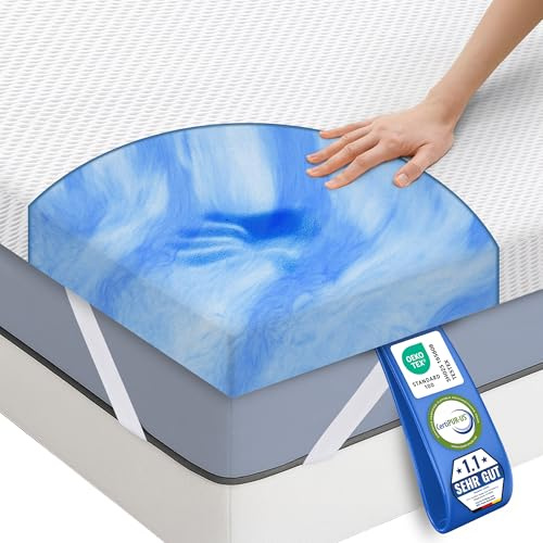 MKS Matratzen Topper 90x200 cm, 5cm Matratzentopper Gel-Memory-Schaum, Ergonomischer H4 mit kühlendes Gefühl, atmungsaktivem Bezug, Schlafkomfort wie auf Wolken