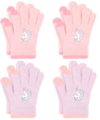 AOOSA 4 Paar Kinder Strickhandschuhe Winter, Warme Vollfinger Handschuhe | für Mädchen Jungen, Bunte Weiche Thermo Handschuhe Kinder für für Outdoor und den Alltag