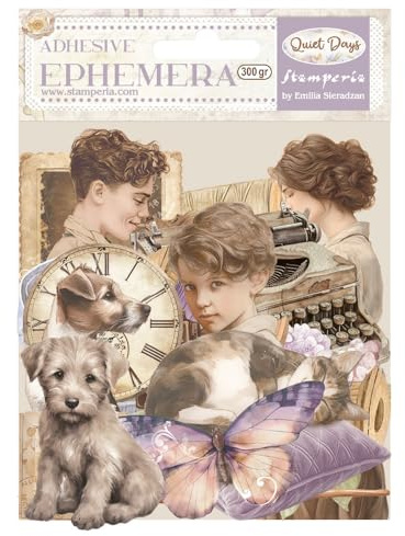 Stamperia - Ephemera for Scrapbooking, Albums, Card Making, Bullet Journalling and More, Adhesive Paper Cut Outs, Easy to Apply, Perfect for Hobbies, Crafts, and Gifting (Quiet Days)