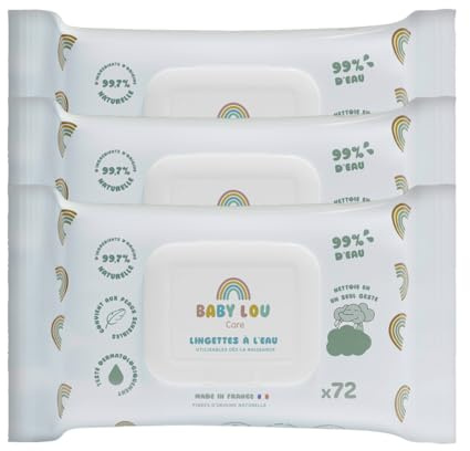 Babylou Care | Toallitas de Agua 3 × 72 uds | Toallitas Bebé Suaves y Calmantes | Aptas Desde el Nacimiento | Pieles Sensibles | 99,7% Ingredientes de Origen Natural
