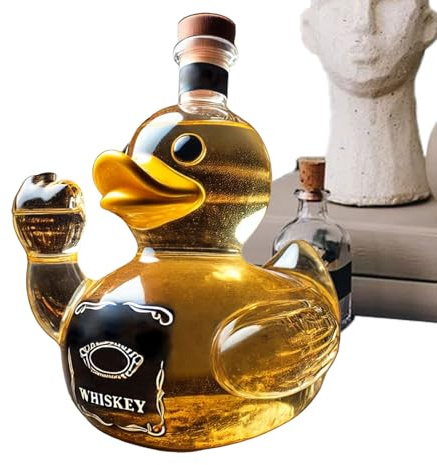 Glass Duck Whiskey Decanter - 750ml Wine Whiskey Container Decorative Glass Bottle | Bedroom Living Room Cabinet Bar Counter Home Office Party Display Prank Gift Collectible Alcohol