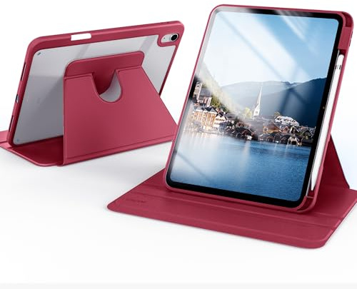 CACOE Rotierende Hülle für iPad (A16) 11/10 Generation 2025 2022 | 360 Grad Drehbare Schutzhülle Acryl, Transparente Stoßfest Grenze, Rotwein