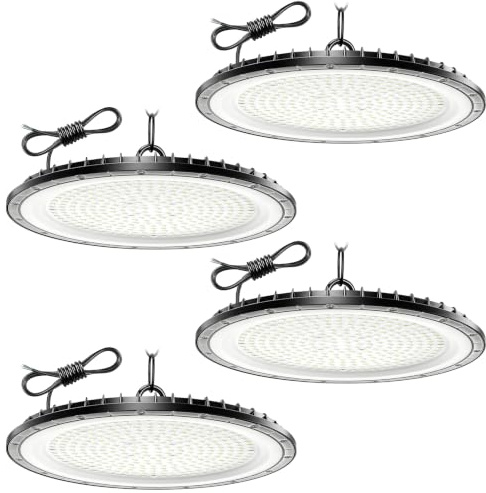 Lampe Eclairage Atelier 500W 4 Pièce,6500K Blanc Froid UFO Lampe Atelier avec 50cm Chaine,50000LM Super Brillant Plafonnier LED Garage,IP65 Étanche Éclairage de Plafond pour Garage Entrepôt Usine