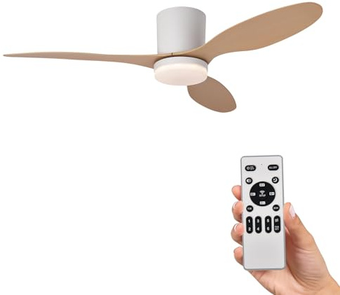 Ventilador de Techo con Luz y Mando a Distancia 106cm (42), Motor DC Silencioso, 3 Aspas de Plástico Efecto Madera, Luz LED Regulable, Bajo Consumo para Dormitorio y Salón(Madera Clara)