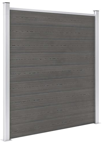 Massbinet Gartenzaun WPC Sichtschutzzaun Komplettset Steckzaun Zaunelement Grau 1 Element mit 2 Pfosten