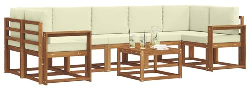 vidaXL Outdoor-Sofagarnitur mit Kissen 8 pcs Natur und Creme, Sofa-Set aus Akazienholz für draußen, modernes modulares Design, Loungemöbel für die Terrasse, Flexibles Garten-Sofa, Garten-Lounger