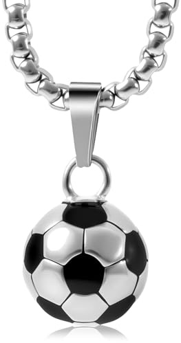 Kessofera Halskette Herren Edelstahl Fußball Anhänger, 60cm Mann Kette Schmuck Geschenk für Sohn Enkel Neffe Spieler Sport Fan Team, Punk Männer Necklace