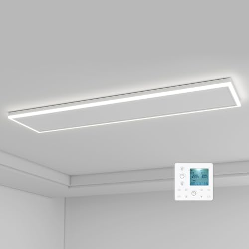 Infrarotheizung Deckenmontage 410 Watt, Infrarot Deckenheizung mit LED Licht Beleuchtung, Infrarotheizung Decke mit Thermostat Fernbedienung, Elektroheizung Heizplatte Heizpaneel Heizkörper 128x33cm