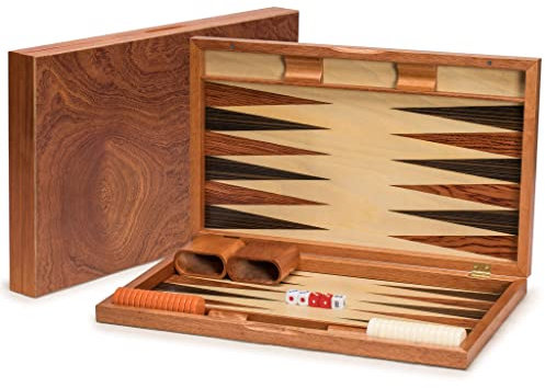 Yellow Mountain Imports Jeu de Backgammon Incrusté en Bois de Rose - Knoll - avec Pièces de Jeux en Acrylique & Gobelets à Dés en Bois, Plateau de 49 Centimètres