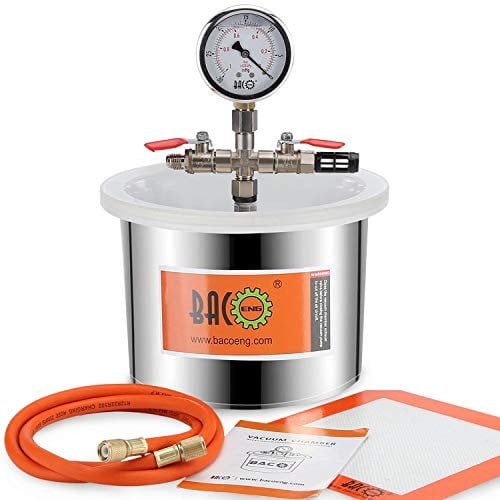 BACOENG 1.5 Gallon Stainless Steel Vacuum Chamber Silicone Kit for Degassing Resins, Silicone and Epoxies