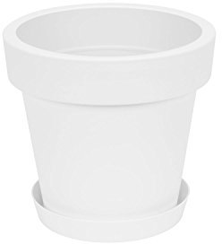 Prosperplast Blumentopf Übertopf inkl. Untersetzer 15.5 x 14.5 cm Weiss Blumenkübel Pflanzkübel Pflanztopf Kunststoff Lofly