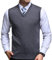 FULIER Mens Winter V-Neck Sleeveless Vest Classic Business Gentleman Knitwear Knitted Waistcoat Sweater Cardigans Tank Tops (Large, Dark Grey)