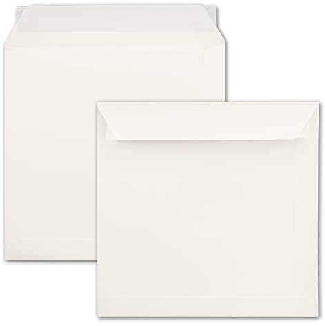 NEUSER PAPIER 10 quadratische Briefumschläge 22 x 22 cm - Creme - 120 Gramm pro m² - Für ganz besondere Anlässe - Haftklebung mit gerader Klappe