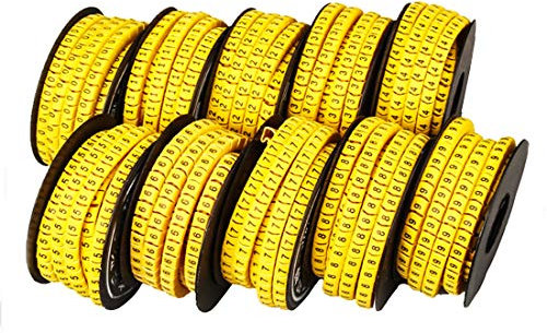 10 Rolls of 0-9 Number Tube,Yellow Flexible PVC Concave Cable Wire Markers Label Tag (6mm2)