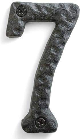 NACH Rustic Cast Iron Black House Numbers for Outside, Rust Resistant Exterior House Numbers, Home Address Numbers for Outside, Metal Mailbox Numbers for Outside, 4 inch House Numbers, 7, JS-RN4-7