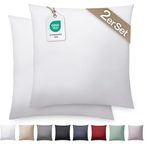 Blumtal Mako Satin Kissenbezug 60x60 Baumwolle Weiß - 2er Set Kissenbezüge aus 100% Baumwolle - edle Glanzoptik & Reißverschluss - Satin Kissenbezug für Kissen 60x60 Dekokissen & Sofakissen