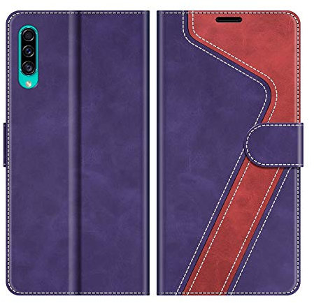 MOBESV Coque pour Samsung Galaxy A30s, Housse en Cuir Magnétique Fonction Stand Étui pour Samsung Galaxy A30s / Galaxy A50s, Violet/Rouge