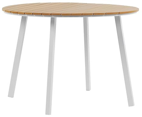 Beliani Praktischer Gartentisch Aluminium Dia. 105 cm Heller Holzfarbton/weiß Cavoli