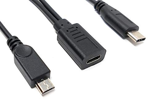 System-S USB 3.1 Kabel Splitter 25cm Typ C Buchse auf Typ C und 2.0 Micro B Stecker