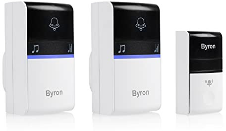 Byron DBY-23415UK Wireless Portable Doorbell Set, 100m Range, 16 Melodies, White & Black