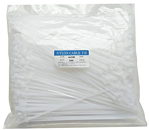500 fascette per cavi da 10,2 cm, in plastica di alta qualità, resistenti alla trazione, resistenti ai raggi UV, fascette autobloccanti in nylon bianco (4 x 100 mm)