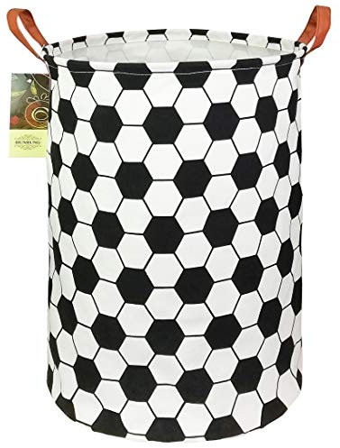 HUNRUNG Wäscherei Hamper,Large Canvas Fabric Lightweight Storage Basket Toy Organizer Dirty Clothes Collapsible Waterproof for College Dorms, Kinderzimmer,Badezimmer(Fußball Roud)