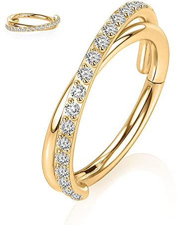 hengkaixuan 16G Conch Ohrringe Helix Ohrringe Septum Clicker Knorpel Daith Ring Chirurgenstahl 10mm Twisted Shape Tragus Rook Ohrringe Septum Schmuck Gold Nasenringe Kleine Creolen für Damen Herren