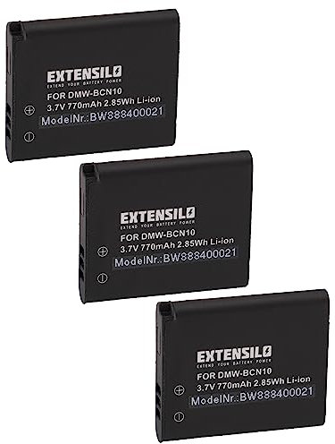 EXTENSILO 3x batteria compatibile con Panasonic Lumix DMC-LF1, DMC-LF1K, DMC-LF1W fotocamera digitale DSLR (770mAh, 3,7V, Li-Ion)