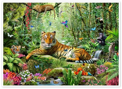 Posterlounge Tiger im Dschungel Poster | 130 x 100 cm von Adrian Chesterman Grün Wandbilder Wanddeko