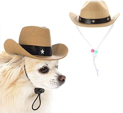 AWOCAN Hundekostüm, Cowboyhut, Cosplay, Kappe, Welpen, Hund, Katze, Urlaub, Haustier-Party-Dekoration (Khaki)