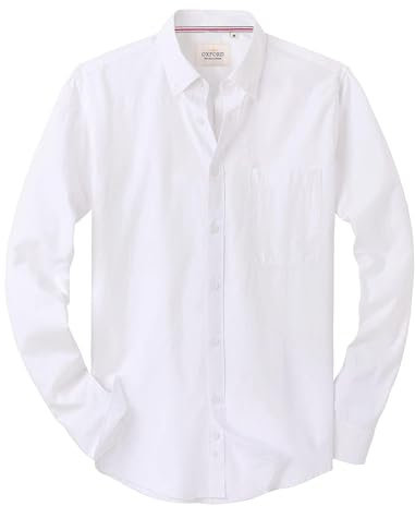 J.VER Oxford Herren Hemd Bügelfrei Regular Fit HerrenHemden Langarm Casual Oberhemd aus Baumwolle Button Down Hemden Faltenfrei Freizeithemd mit Tasche,Weiß,XXL