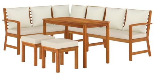 vidaXL Garten Essgruppe 7-TLG., Gartenmöbel Set mit Kissen, Gartengarnitur Sitzgruppe Modulares Design, Lounge Sofa Bank Tisch, Massivholz Akazie