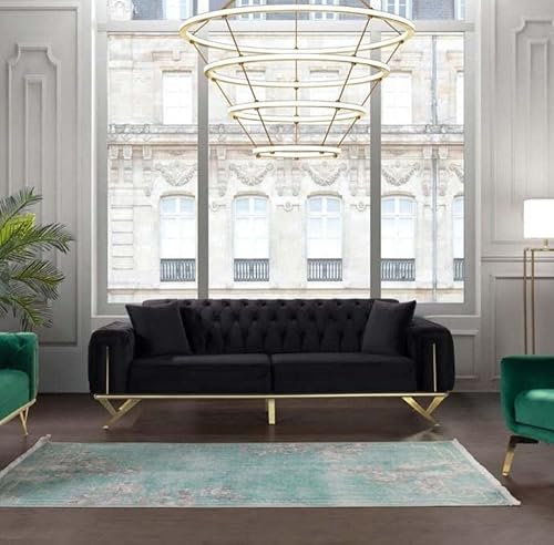 Schwarz Chesterfield Couch Dreisitzer Sitzpolster Couchen Sofa Möbel