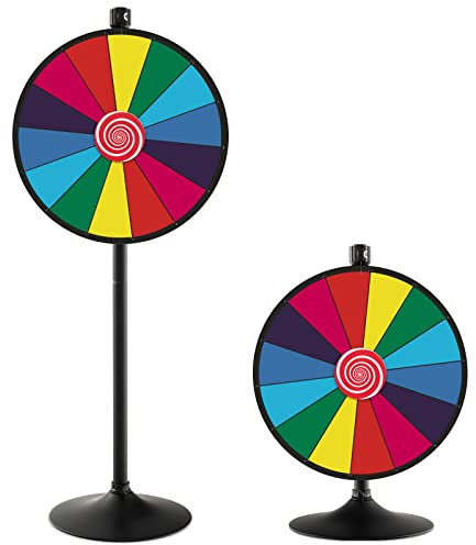 COSTWAY 24 Glücksrad zum Drehen, Drehrad höhenverstellbar, inkl. Radiergummi und Markierstift, Lucky Wheel für Party, Lotteriespiele und Wortspiele