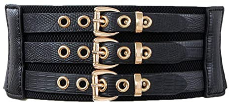 Schwarzer Taillengürtel für Damen, extra breiter Korsettgürtel, Kummerbund, schwarzes PU-Leder, elastischer Bund für Kleid