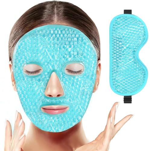 BeeVines Cooling Eye Mask, 2 Pack Gel Cold Eye Mask for Puffy Eyes, Eye Mask for Dark Circles, Dry Eyes, Cold & Warm Sleep Compress for Post Surgery, Puffiness, Allergies (04 Blue Face & Eye)