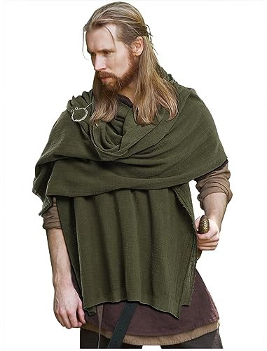 keland Scialle Medievale Coprispalle Stola Sciarpa Lunga con Spilla per Donna Uomo (Verde militare)