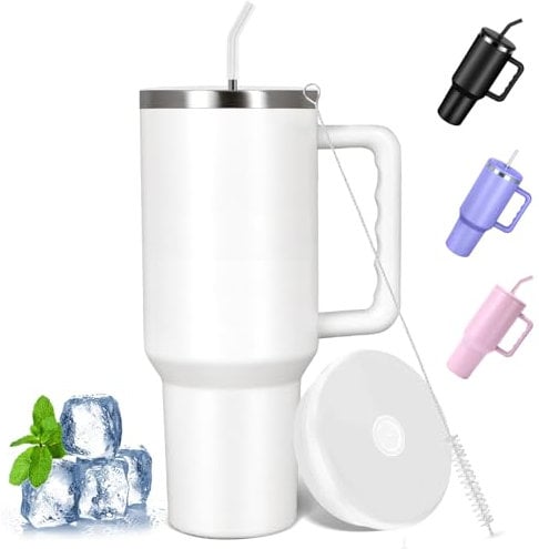 Altueey 40oz Tumbler with Straw and Lid, Stainless Steel Vacuum Insulated Travel Coffee Mug Cup, Double Wall Metal Travel Flask Tumbler Maintains Cold Heat and Ice for Hours,1182ml-White
