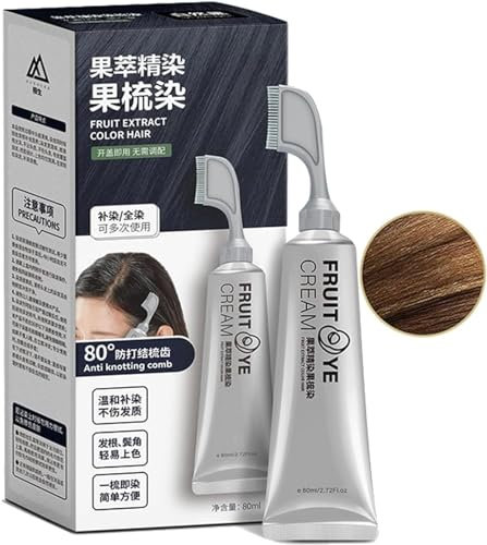 Black Fruit Dyeing Cream, Permanent Hair Dye, Hair Dye Color for Gray Hair Coverage, Natural Black Hair Dye Cream, Plant Fruit Hair Dye Cream, Black Hair Dye Shampoo 3 in 1 with Comb (Chestnut brown)