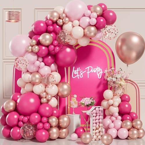 Kit Arco Palloncini Compleanno Rosa - 102 Pezzi Arco Palloncini Rosa, Palloncini Battesimo Bimba,Palloncini Oro Rosa Palloncini Coriandoli Per Decorazioni Compleanno Bambina Baby Shower Matrimonio