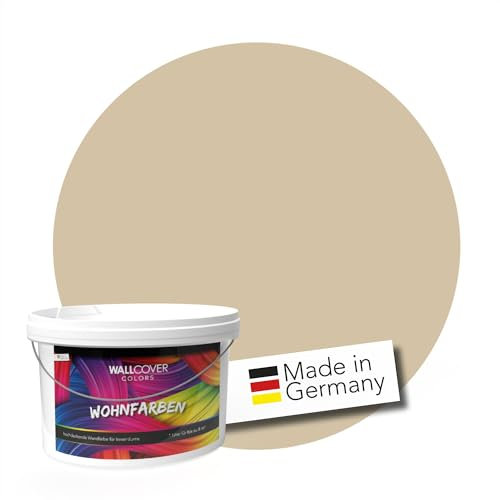 WALLCOVER hochwertige Wandfarbe für Innen | Beige | 1L für 8m² | Hochdeckende Innenfarbe Matt (Klasse 1) | Profi Qualität aus Deutschland