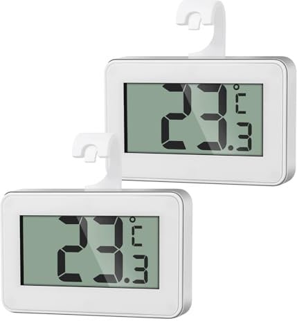 AiQInu 2 Mini Thermometer Kühlschrank Digital, Kühlschrank Thermometer Innen, Gefrierschrank Thermometer, Thermometer mit Frost Alarm, Weiß