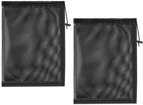 Mellbree Teichpumpen-Filterbeutel, 2 Stück, 45 x 45 cm, verbesserte Pumpen-Barriere mit Kordelzug, Springbrunnenpumpe, Netzbeutel, schwarze Medienbeutel für Outdoor-Teichfilter, Windmühle,