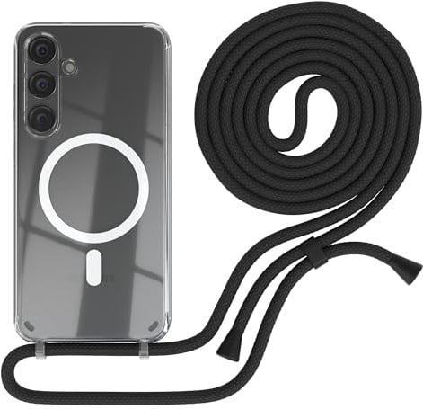 EAZY CASE - Handykette kompatibel mit Samsung Galaxy S24 Plus Kette zum Umhängen Stoßfest Handyhülle für Galaxy S24 Plus Silikon Hülle mit Band Handytasche Transparent in Schwarz - Clips Schwarz