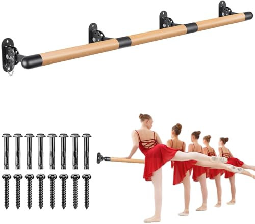 BeneLabel 170cm Ballettstange, Wand Montiert Holz Stretching Tanz Bar Tanzstange für zu Hause Barre Training Ausrüstung mit Metallhalterung Halterung für Kinder und Erwachsene, 4cm Durchmesser