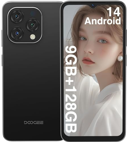 DOOGEE N55 [2024] Telephone Portable Android 14, 9GB RAM+128GB ROM/TF 1TB, Caméra AI 13MP, 6.56'' HD+, Smartphone Pas Cher Batterie 5150mAh, Widevine L1/4G OTG/Dual Nano SIM/Face ID