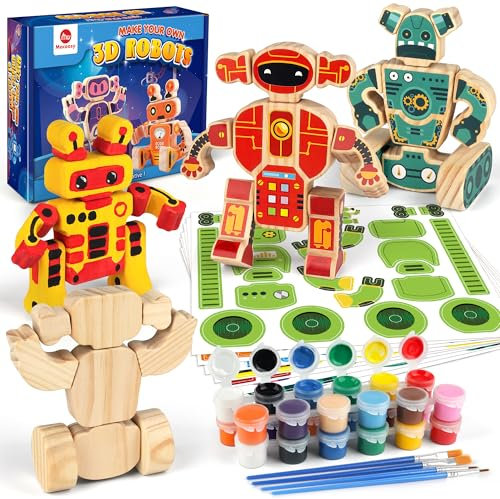Mocoosy Wooden Robot Painting Kit, Arts Craft Kits for Kids Age 6-12, Build & Paint Your Own Robot Craft Kit,Wood Robot Toy Activities Boys Toys STEM Game Toddler Toys for 5 6 7 8 9 Year Old Boy Gifts