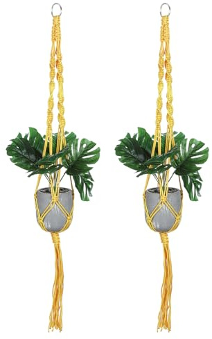 PATIKIL 2-Pack Macrame Plant Hangers Indoors Nylon Rope, Yellow | Hanging Plant Shelf, Planter Basket, for Home Decor, Hanging Wall, Ceiling, Window