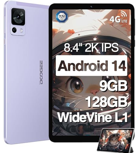 DOOGEE T20 Mini Tablet 8.4 Pulgadas, Android 14, 9GB RAM + 128GB ROM/TF 1GB, con 1920x1200 FHD+ Pantalla y Batería 5060mAh, 4G LTE y 2.4G/5G WiFi TÜV Certificado, Desbloqueo Facial, Púrpura