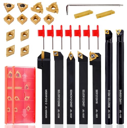 Indexable Lathe Turning Tool, 1/2'' 12mm Shank 7 Pcs Metal Lathe Tool Holder Set